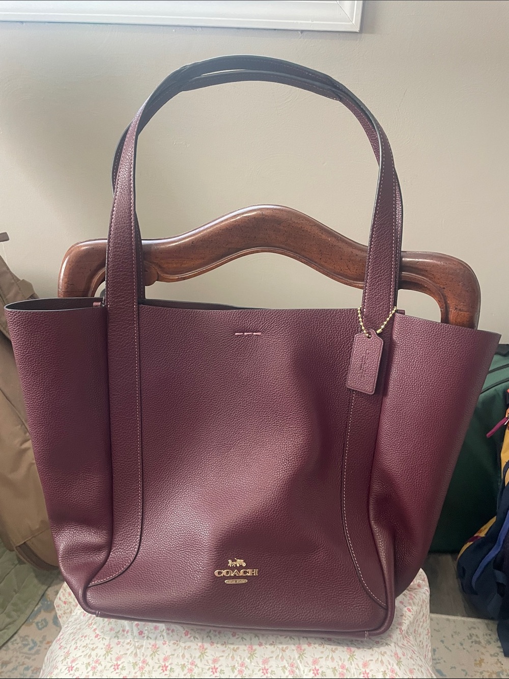 Coach Pebbled Leather Large Tote in Wine 🍷